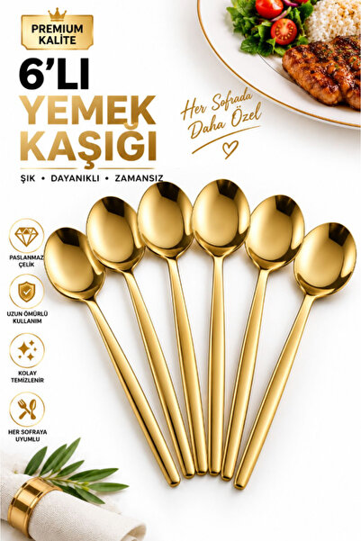 TUMU LIFE 6 Adet Gold Detaylı Kaşık Takımı | 6 Parça Lüks Yemek Kaşık Takımı ...