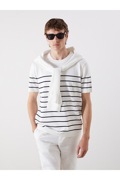 LC Waikiki Nevavm Farkıyla Southblue White Knitwear Striped Oval Collar Men's...