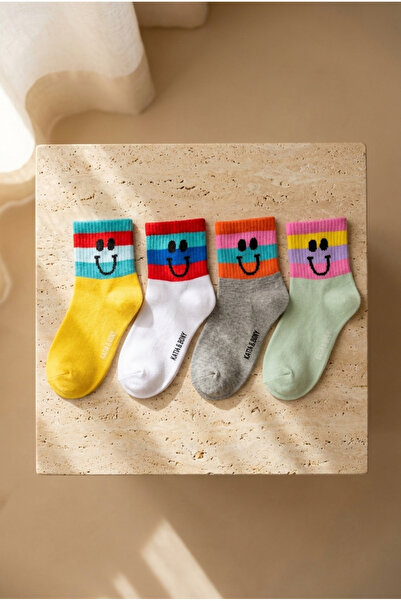 Katia&Bony Children's Smiley Face Detailed 4-Piece Socket Socks