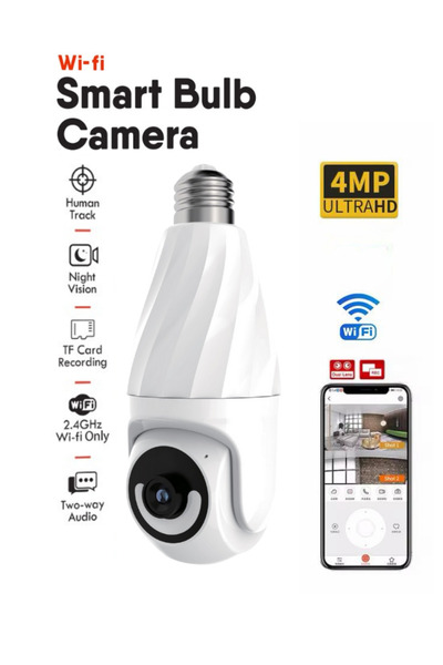 CROW'S TECH Wi-fi 360 Panoramik Ampul Kamera Gece Görüş Ses Akıllı Hareket Al...