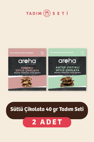 AROHA Sütlü Çikolata 2'li Tadım Seti (Fındıklı & Antep Fıstıklı)