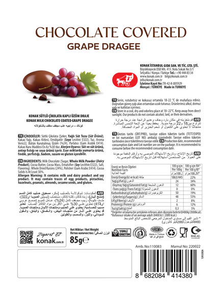 KONAK Sütlü Çikolata Kaplı Üzüm Draje 85 GR