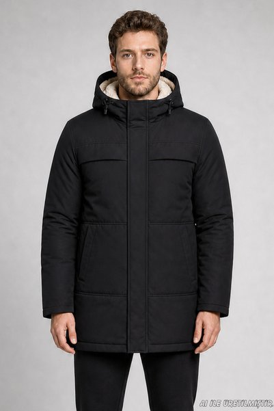 Freemen Palton cu glugă pentru bărbați, rezistent la apă și vânt, cu glugă din shearling, iarnă, negru, haină și parka