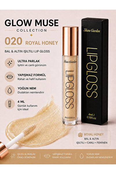 Royal Honey | Bal & Altın Işıltılı Lip Gloss - Ultra Parlak, Yoğun Nem & Yapışmaz Formül