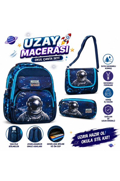 monthiron Astronaut Kids School Bag Set of 3 – Backpack, Lunch Bag, and Penci...