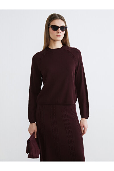 LC Waikiki Nevavm Lcw Modest Burgundy Oval Neck Self-Patterned Women's Knitwe...