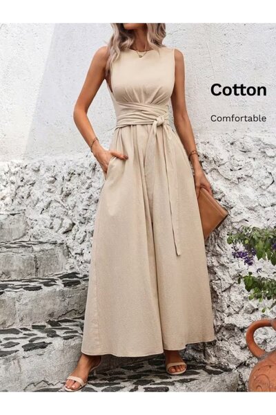 Generic Brand Women's Open Shoulders and Waist Tie Long Aerobin Dress