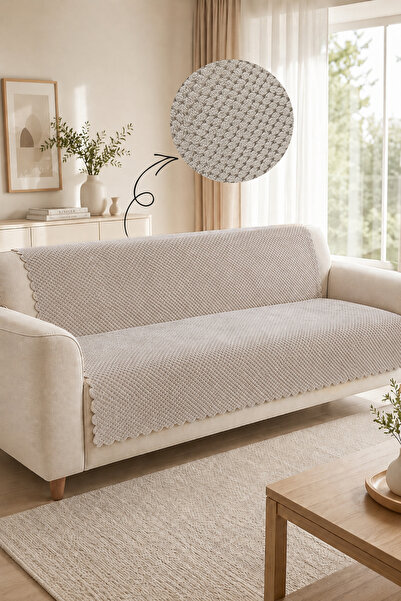 Sevim Non-Slip Base Plush Sofa Cover - Wellsoft Sofa Cover - 170X210 cm - Beige