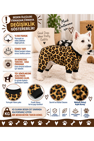 DOGİ&DOG Small Breed Leopard Detailed Winter Dog Jumpsuit Dog Outfit (1-10kg)