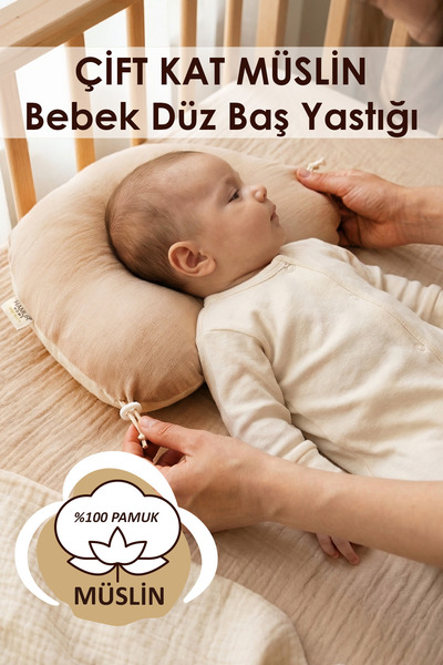 HAMUR Ayarlanabilir Düz Kafa Yastığı Müslin Bebek Yastığı %100 Pamuk Yenidoğa...