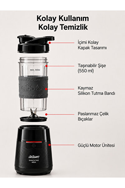 Arzum AR1193 Shake’N Take Mega Sürahi Blender - Siyah