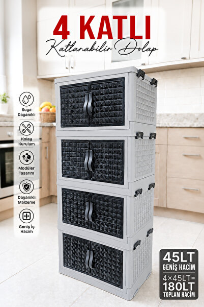 naturelove 4 Katlı Kapaklı Katlanabilir Dolap - Çok Amaçlı Modüler İstifleneb...
