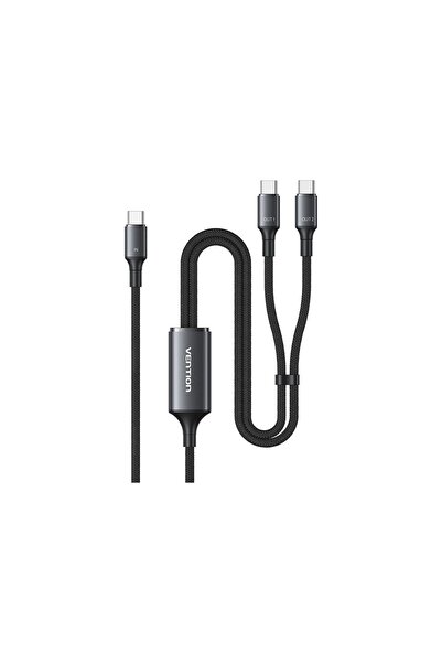 Vention 140W Çift Type-C Çıkışlı 5A Alüminyum Alaşımlı Örgülü Ikili Hızlı Şarj Kablosu 1,3m - Siyah ( Distribütör Garantili )