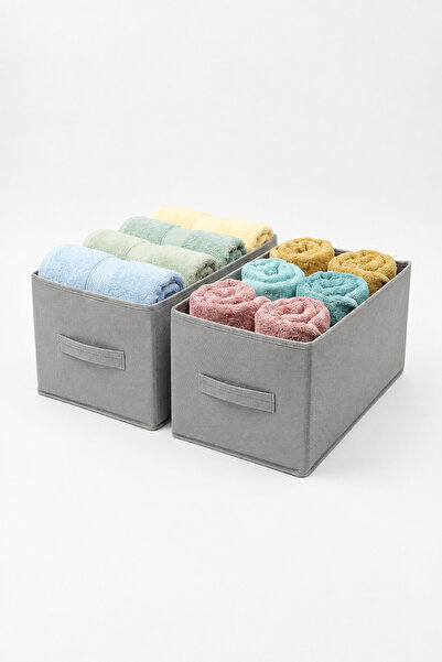 Textia Home Dolap İçi Düzenleyici Raf – 2’li Set – Gri – 45×25×21 cm – Katlanabilir Raf & Kıyafet Kutusu