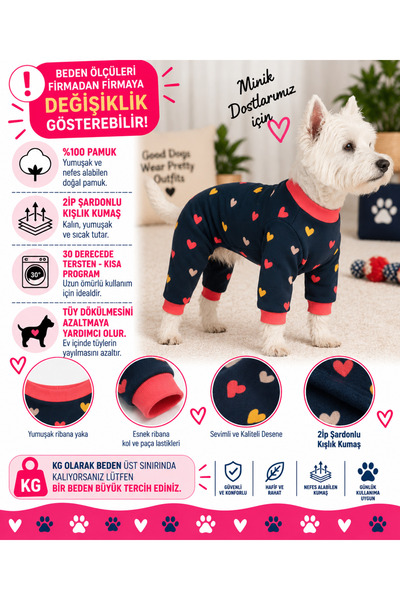 DOGİ&DOG Small Breed Navy Blue Colored Heart Detailed Dog Jumpsuit Dog Outfit...