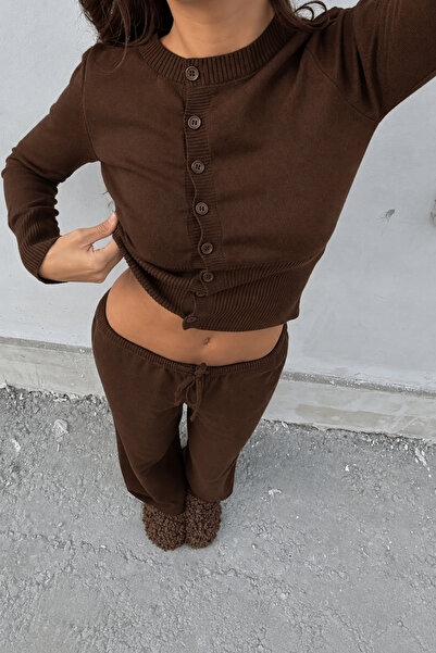 De Pose Düğme Detaylı Pijamalı Hırka Triko Takım