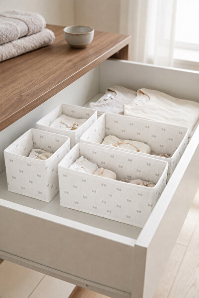 Textia Home Çekmece Düzenleyici – 8’li Raf Set – Fiyonk Desenli – Bebek/Çocuk Odası & Banyo Organizeri