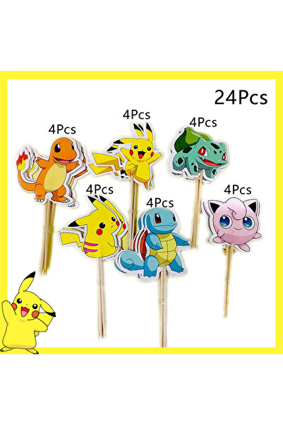 Choice17 Cake Topper 24Pcs Pokemon Birthday Party Decoration Pikachu Disposab...