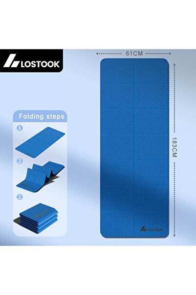 Choice 183x61x0.4cm Blue 4mm Thick TPE Foldable Yoga Mat Easy to Store Travel...