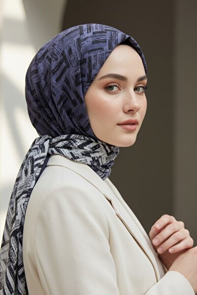 Vissona KREP DEGRADELİ ÇİZGİ DESENLİ İNDİGO RENKLİ 75X195 KIRIŞMAZ ŞAL