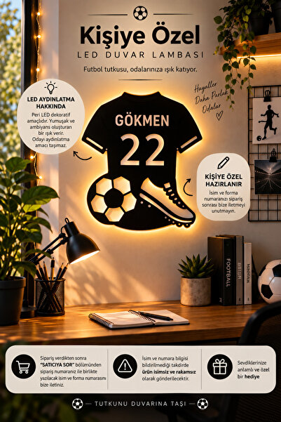 Boncukafası Kişiye Özel İsimli 40 cm LED Işıklı Futbol Temalı Duvar Dekoru – ...