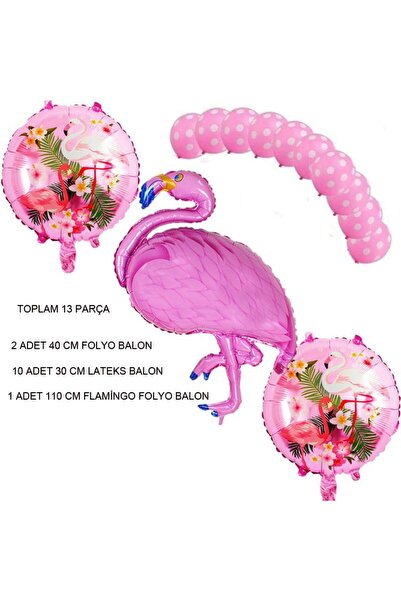 partidolu Tropical Hawaiian Flamingo Balon Seti Pembe Renk 13 Parça