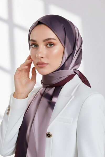 Vissona KREP DALGA DESENLİ PUDRA - ŞARABİ RENKLİ 75X195 KIRIŞMAZ EŞARP
