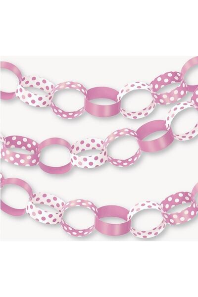 partidolu Pembe Renk İç İçe Geçmiş Karton Halka Zincir Dekor Garland Süs 152 Cm