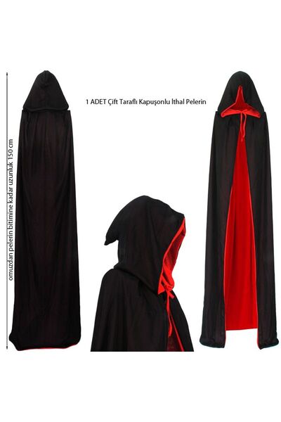 partidolu Halloween Çift Taraflı Kırmızı Siyah Renk Kapüşonlu Vampire Dracula...