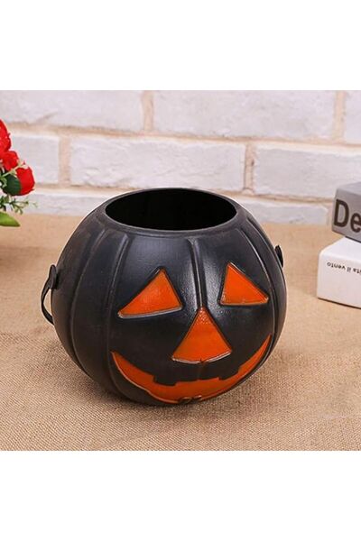 partidolu Halloween Siyah Renk Balkabağı Plastik Şeker Toplama Kovası Orta 11...
