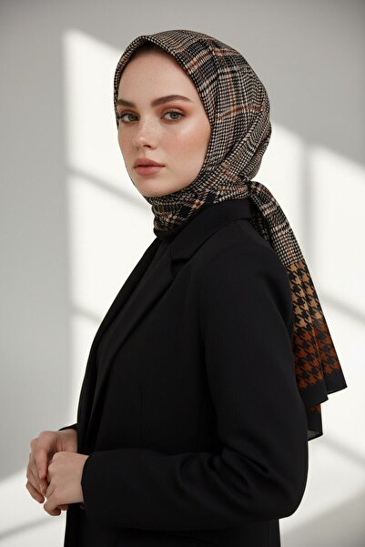 Vissona KREP EKOSELİ KAZAYAK DESENLİ TABA RENKLİ 75X195 KIRIŞMAZ ŞAL