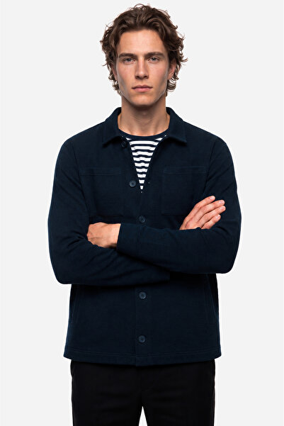 Mudo Men's Navy Blue Double Pocket Regular Fit Jacket