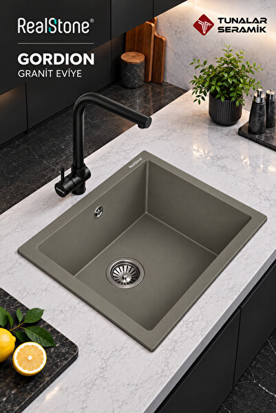 RealStone Real Stone K005 Gordion 52 Granit Mutfak Eviyesi Gri 52X47 Cm