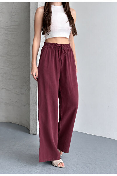 Ruby Wear Kadın Tencel Kumaş Yüksek Bel Bol Paça Beli Lastikli Salaş Pantolon