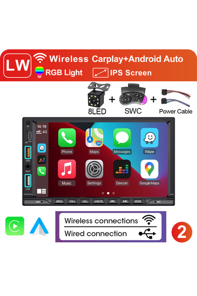 Choice Wireless-7060-8LED XIMA Universal 2din 7inch IPS Touch Screen Carplay ...