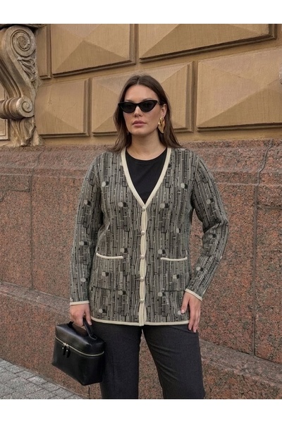 onno style women سترة كلاسيكية منسوجة بأزرار ونقشات