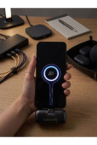 Nettec Rainvolt Mini Kapsül Powerbank – LED Dijital Göstergeli & Dahili Kablolu Taşınabilir Şarj Cihazı