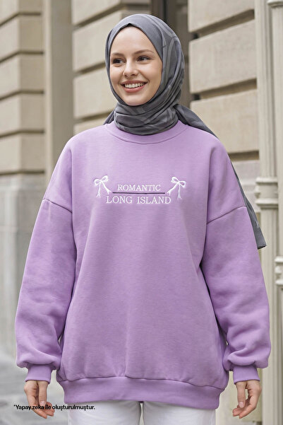 InStyle Bow Lettering Embroidery Lilac Sweatshirt