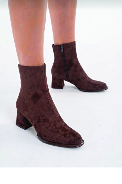 ERWAD SHOES Kadın Acı Kahve Suet Yuvarlak Burun 5cm Topuk Boyu Rahat Kalıp
