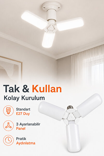 Arfseb Şekil Değiştirebilen 90° Ayarlanabilir Katlanabilir 3 Kanatlı LED Ampul