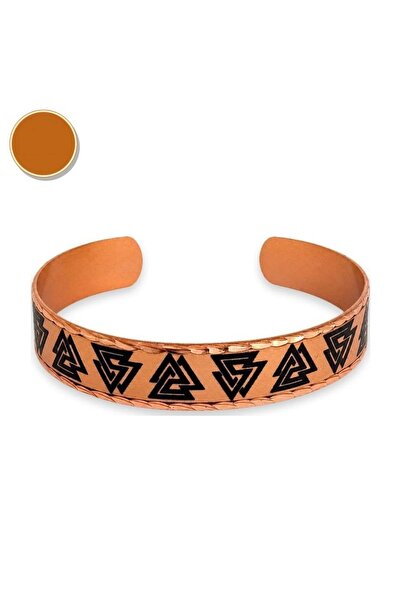 Erol Bakır Copper black triangle motif thin copper bracelet, adjustable