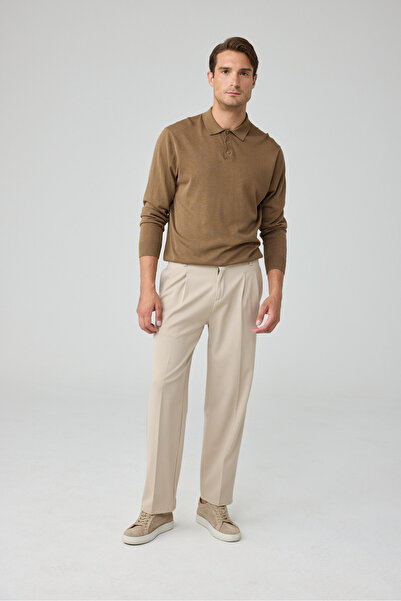 Danger Erkek Baggy Fit Pileli Kumaş Pantolon Bej 0172DNGR