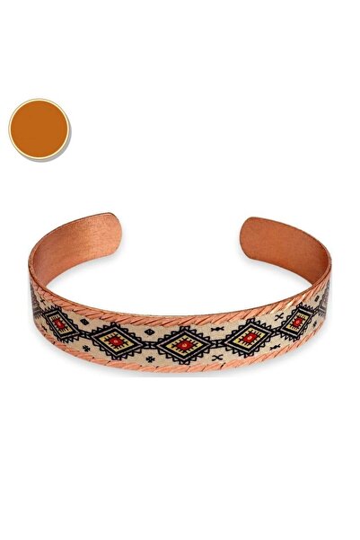 Erol Bakır Cream black kilim thin copper bracelet, adjustable