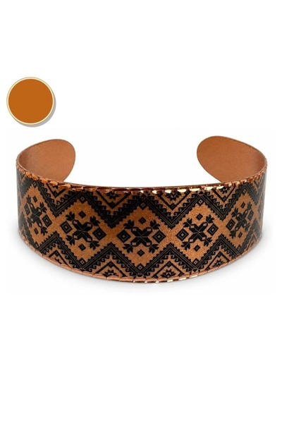 Erol Bakır Multi-Colored Mandala Wide Form Thick Copper Bracelet, Hand-Embroi...