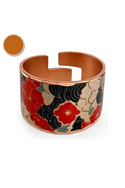 Erol Bakır Burgundy Black Badge Thick Copper Ring, Hand-Embroidered Adjustabl...