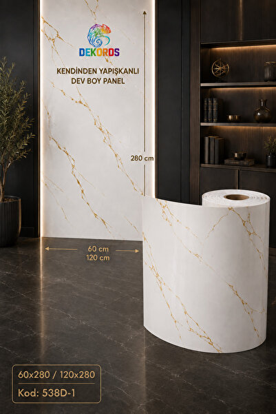 Dekoros Kendinden Yapışkanlı Beyaz Gold Mermer Duvar Paneli 60 x 280 cm veya ...