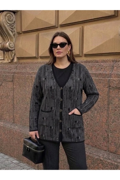 onno style women سترة كلاسيكية منسوجة بأزرار ونقشات