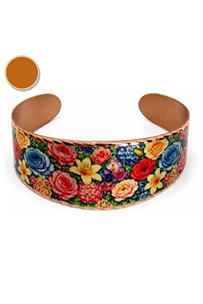 Erol Bakır Orange cream ethnic thick copper bracelet, wide form
