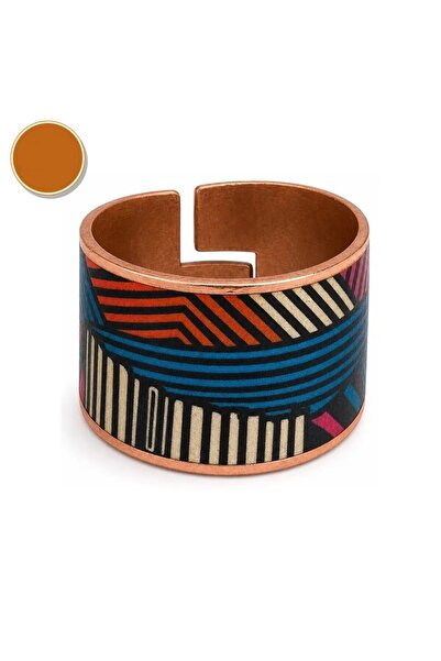 Erol Bakır Green orange zigzag chunky copper ring, adjustable