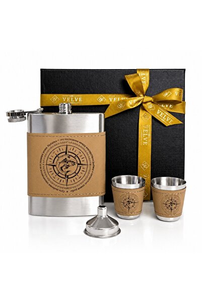 velve Set cadou pentru barbati Pescar cu plosca 250 ml, 2 pahare si palnie, i...